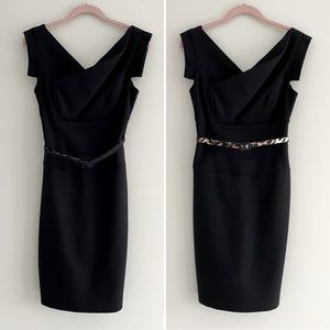 Bebe Black Mini Dress With Leopard Print Lining And Reversible Belt